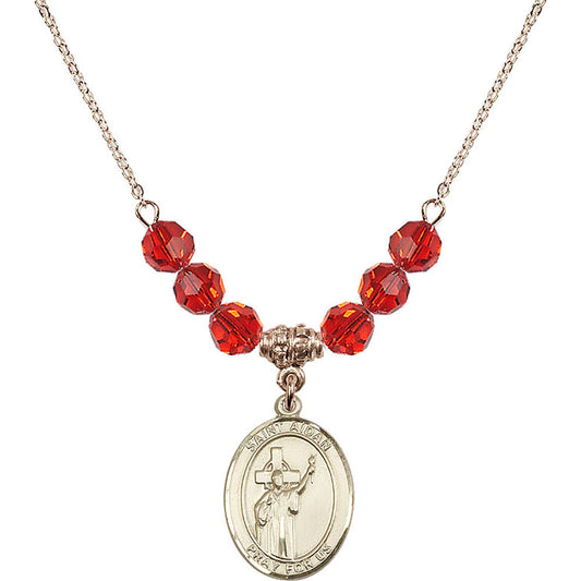 14kt Gold Filled Saint Aidan of Lindesfarne Birthstone Necklace with Ruby Beads - 8381