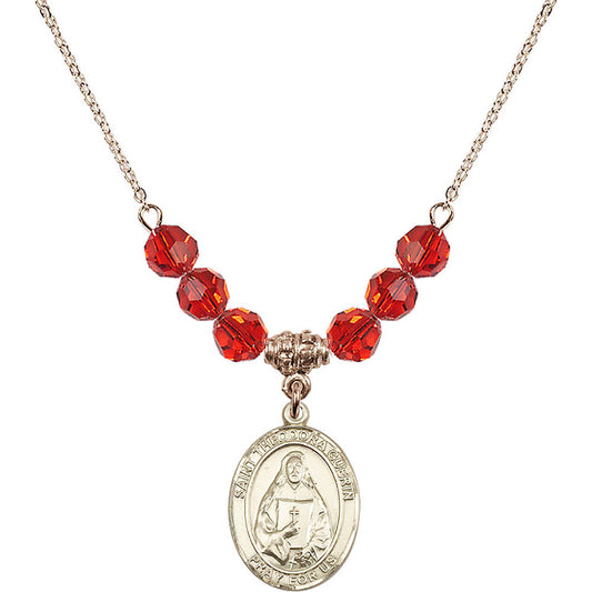 14kt Gold Filled Saint Theodora Birthstone Necklace with Ruby Beads - 8382