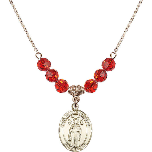 14kt Gold Filled Saint Ivo of Kelmartin Birthstone Necklace with Ruby Beads - 8384