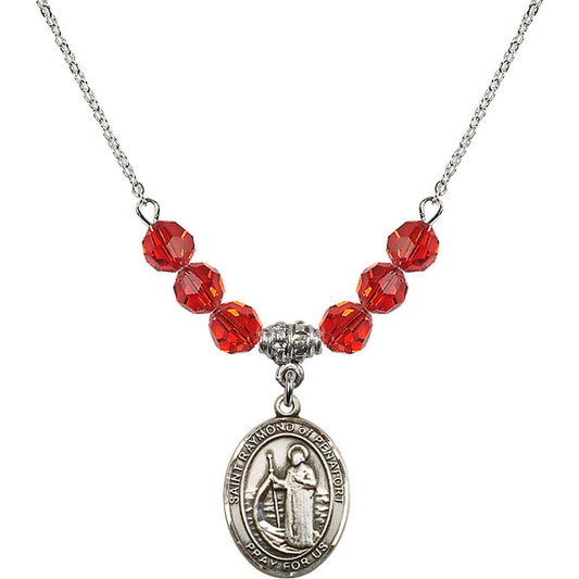 Sterling Silver Saint Raymond of Penafort Birthstone Necklace with Ruby Beads - 8385