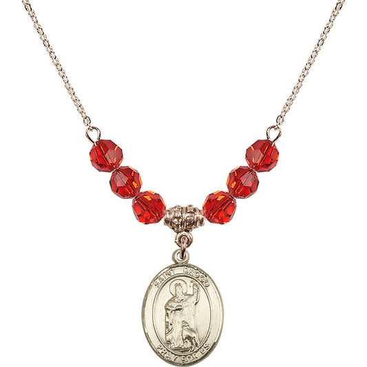 14kt Gold Filled Saint Drogo Birthstone Necklace with Ruby Beads - 8386