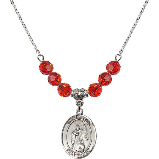 Sterling Silver Saint Drogo Birthstone Necklace with Ruby Beads - 8386