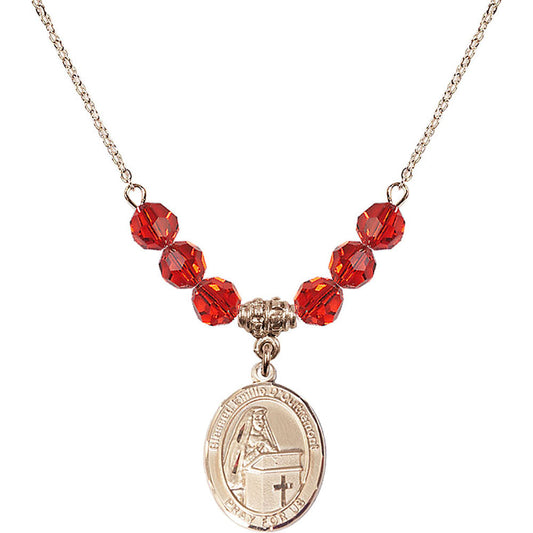 14kt Gold Filled Blessed Emilee Doultremont Birthstone Necklace with Ruby Beads - 8390