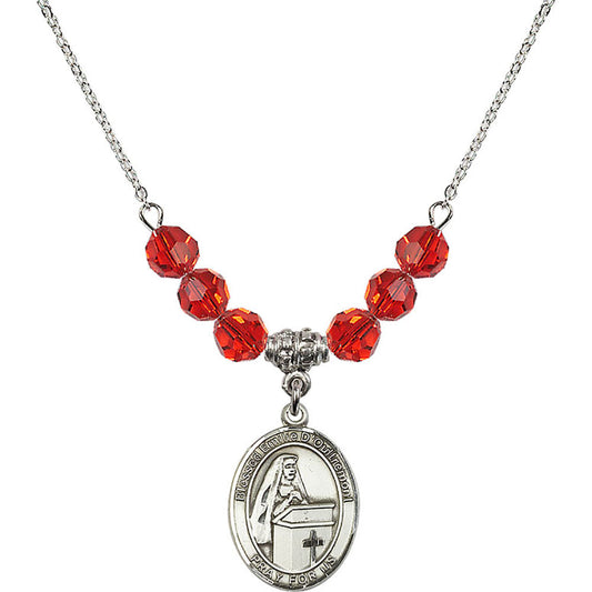 Sterling Silver Blessed Emilee Doultremont Birthstone Necklace with Ruby Beads - 8390