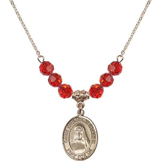 14kt Gold Filled Saint Pauline Visintainer Birthstone Necklace with Ruby Beads - 8391