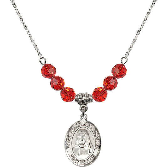 Sterling Silver Saint Pauline Visintainer Birthstone Necklace with Ruby Beads - 8391