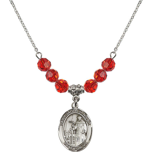 Sterling Silver Saint Jacob of Nisibis Birthstone Necklace with Ruby Beads - 8392