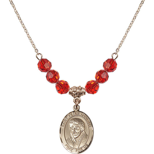14kt Gold Filled Saint Peter Canisius Birthstone Necklace with Ruby Beads - 8393