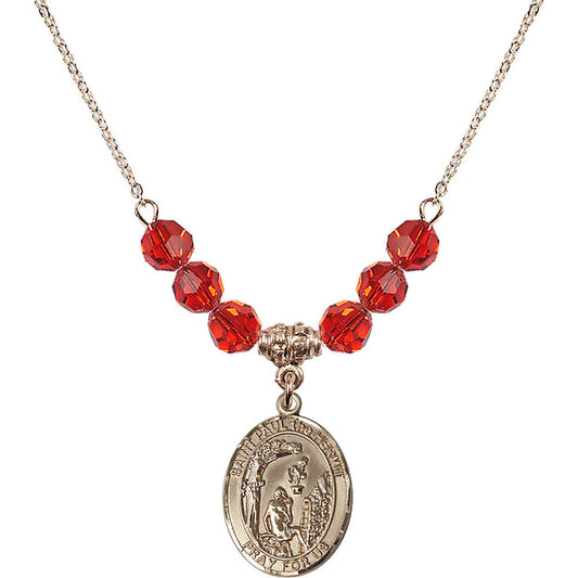 14kt Gold Filled Saint Paul the Hermit Birthstone Necklace with Ruby Beads - 8394