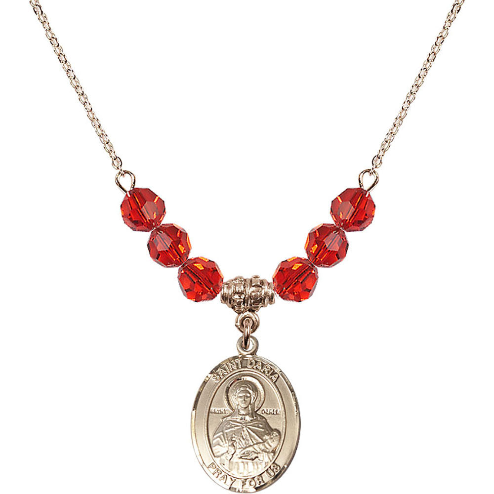 14kt Gold Filled Saint Daria Birthstone Necklace with Ruby Beads - 8396