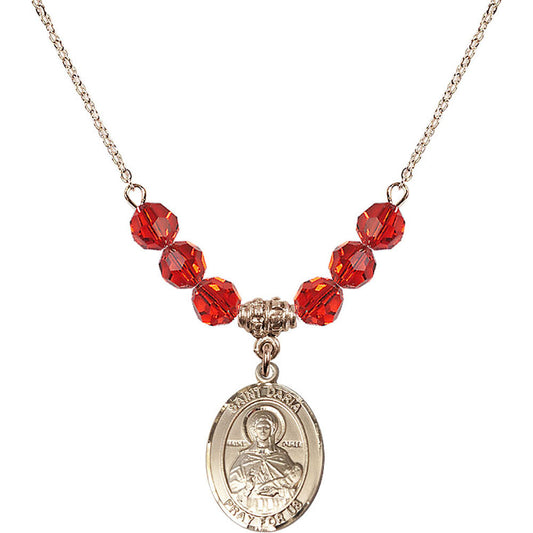 14kt Gold Filled Saint Daria Birthstone Necklace with Ruby Beads - 8396