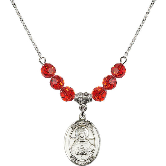 Sterling Silver Saint Daria Birthstone Necklace with Ruby Beads - 8396