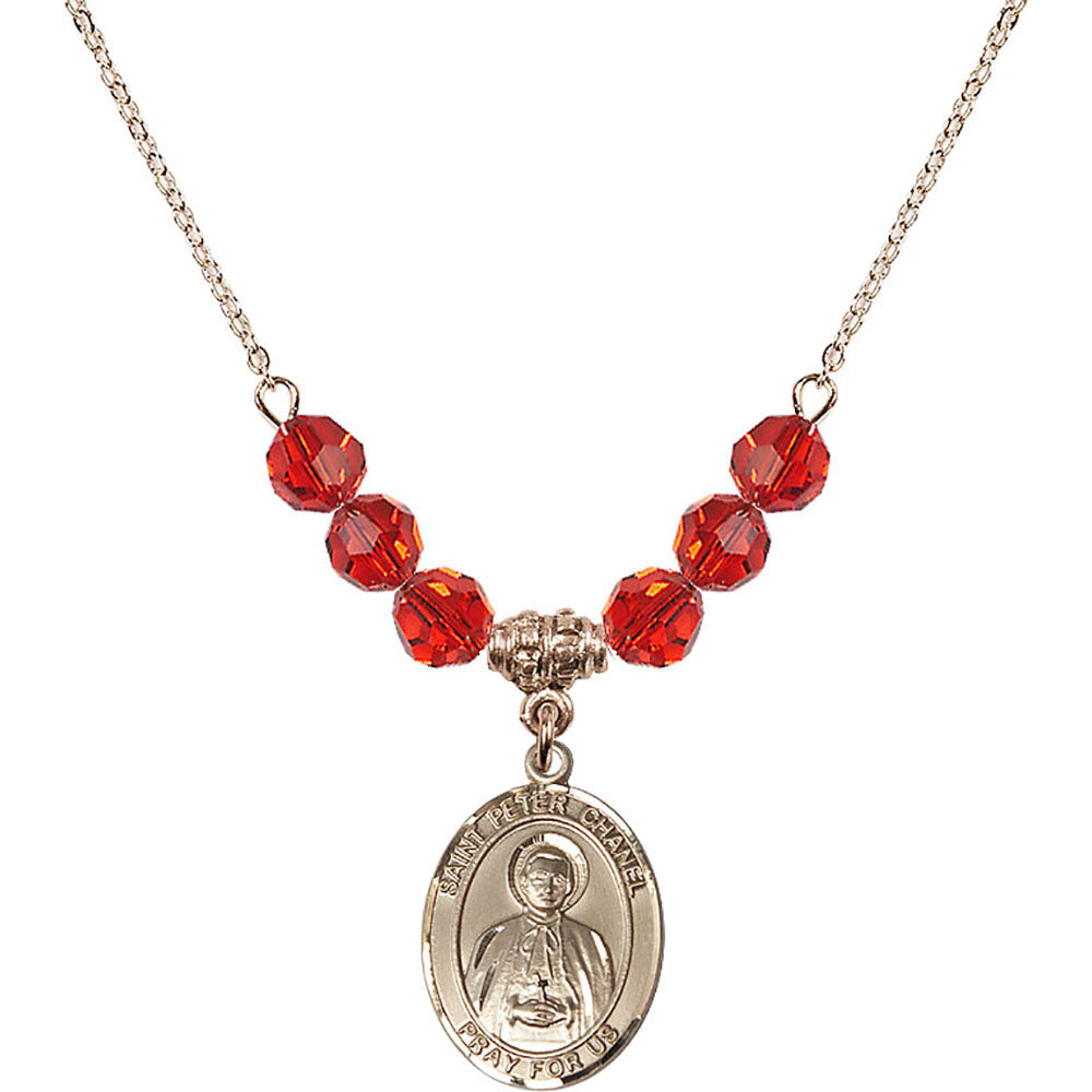 14kt Gold Filled Saint Peter Chanel Birthstone Necklace with Ruby Beads - 8397