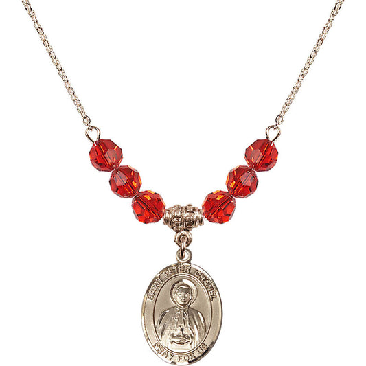 14kt Gold Filled Saint Peter Chanel Birthstone Necklace with Ruby Beads - 8397