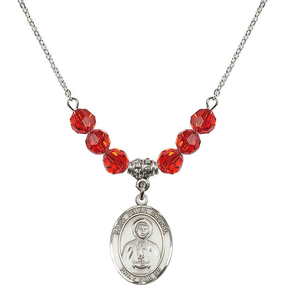 Sterling Silver Saint Peter Chanel Birthstone Necklace with Ruby Beads - 8397