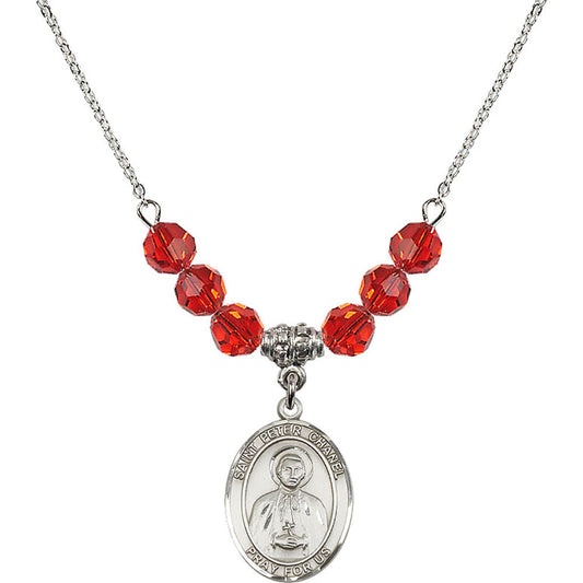 Sterling Silver Saint Peter Chanel Birthstone Necklace with Ruby Beads - 8397