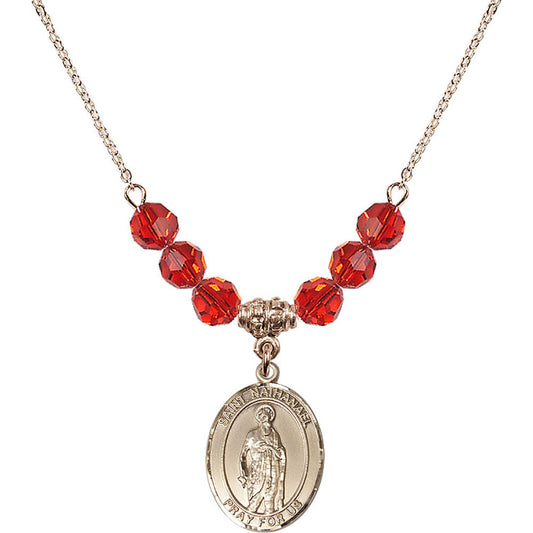 14kt Gold Filled Saint Nathanael Birthstone Necklace with Ruby Beads - 8398