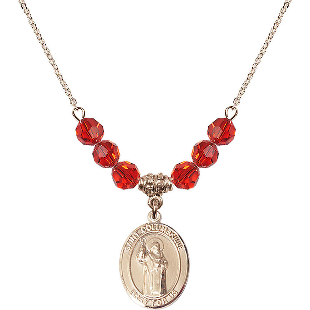 14kt Gold Filled Saint Columbkille Birthstone Necklace with Ruby Beads - 8399
