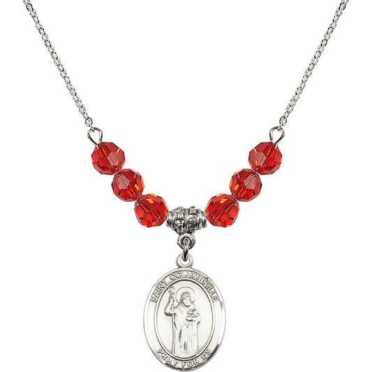 Sterling Silver Saint Columbkille Birthstone Necklace with Ruby Beads - 8399