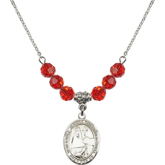 Sterling Silver Saint Jeanne Chezard de Matel Birthstone Necklace with Ruby Beads - 8401