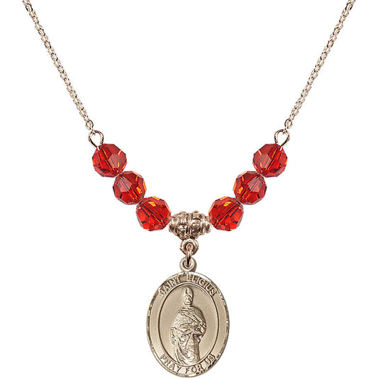 14kt Gold Filled Saint Eligius Birthstone Necklace with Ruby Beads - 8402