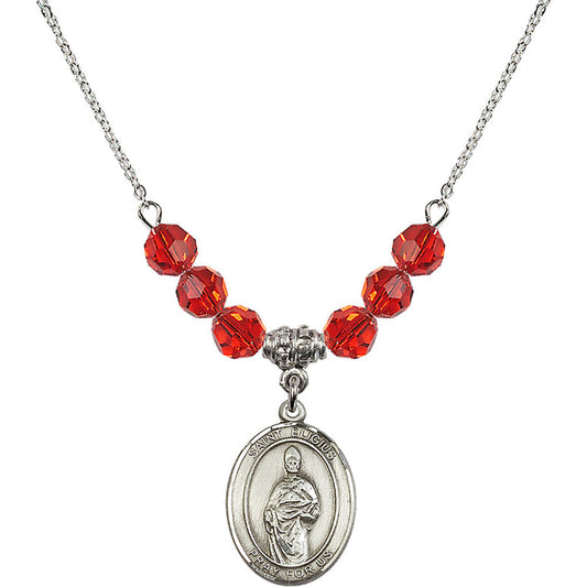 Sterling Silver Saint Eligius Birthstone Necklace with Ruby Beads - 8402