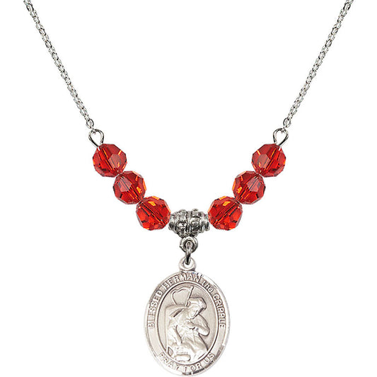 Sterling Silver Blessed Herman the Cripple Birthstone Necklace with Ruby Beads - 8403