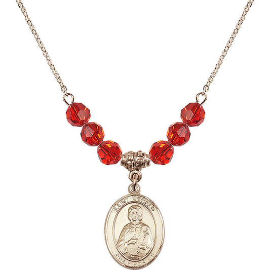 14kt Gold Filled Saint Gerald Birthstone Necklace with Ruby Beads - 8404
