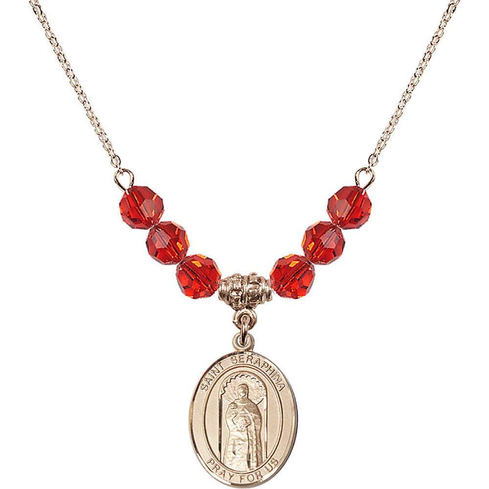 14kt Gold Filled Saint Seraphina Birthstone Necklace with Ruby Beads - 8405