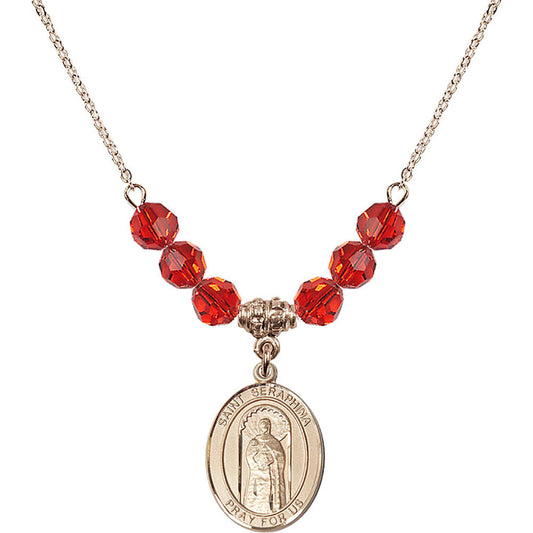 14kt Gold Filled Saint Seraphina Birthstone Necklace with Ruby Beads - 8405