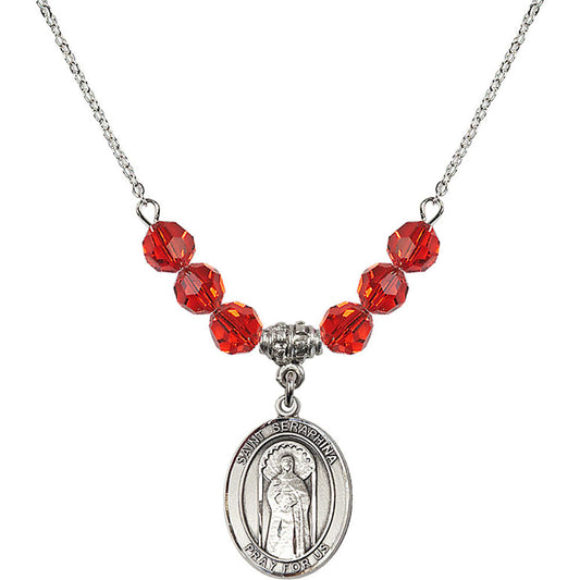 Sterling Silver Saint Seraphina Birthstone Necklace with Ruby Beads - 8405
