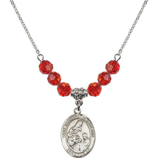 Sterling Silver Saint Margaret of Scotland Birthstone Necklace with Ruby Beads - 8407