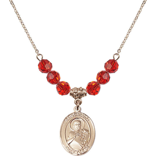 14kt Gold Filled Saint Viator of Bergamo Birthstone Necklace with Ruby Beads - 8408