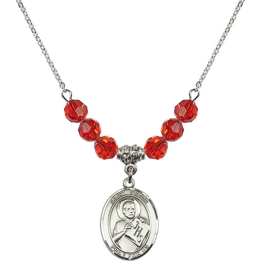 Sterling Silver Saint Viator of Bergamo Birthstone Necklace with Ruby Beads - 8408