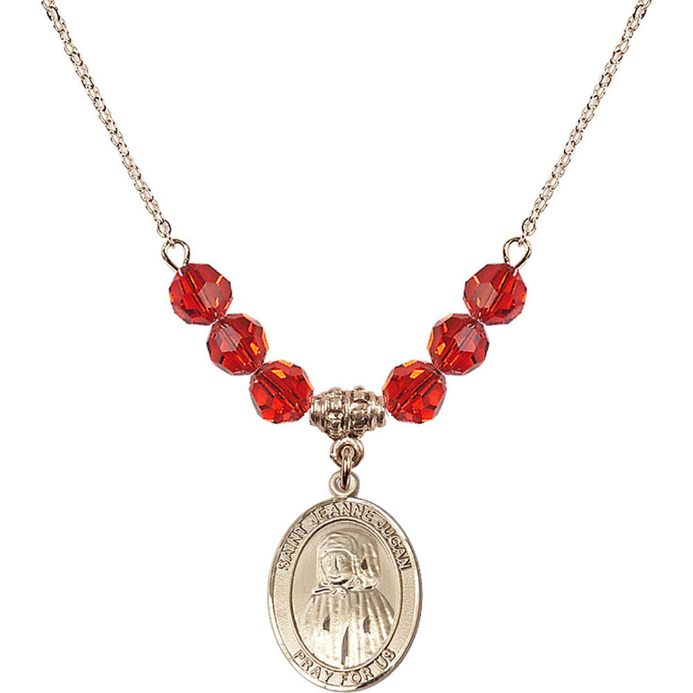 14kt Gold Filled Saint Jeanne Jugan Birthstone Necklace with Ruby Beads - 8409