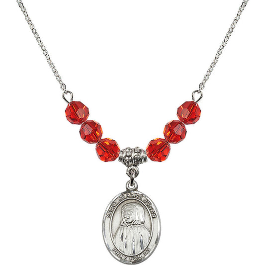 Sterling Silver Saint Jeanne Jugan Birthstone Necklace with Ruby Beads - 8409