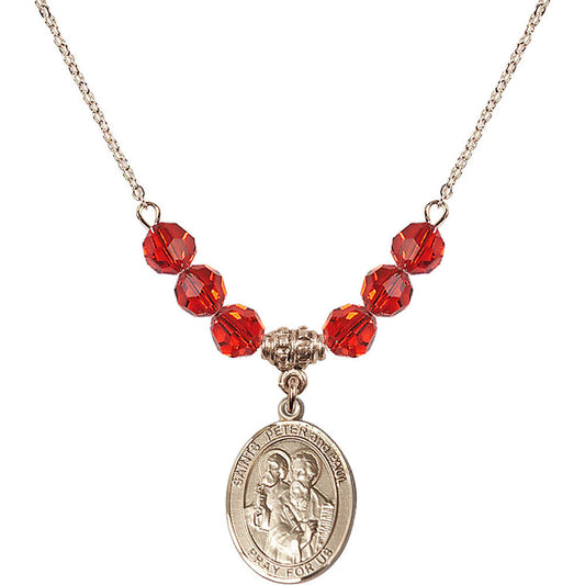 14kt Gold Filled Saints Peter & Paul Birthstone Necklace with Ruby Beads - 8410