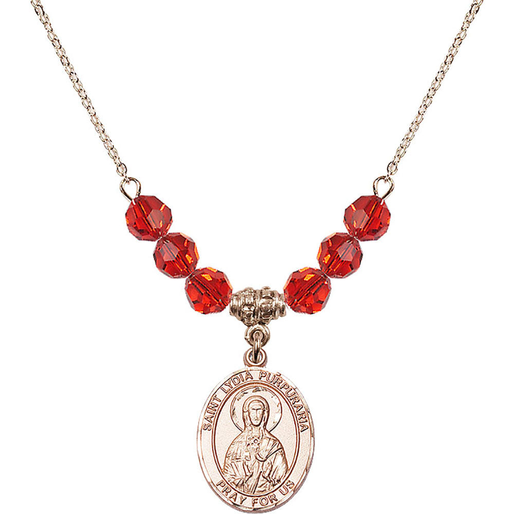14kt Gold Filled Saint Lydia Purpuraria Birthstone Necklace with Ruby Beads - 8411