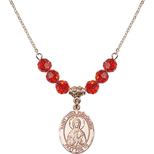 14kt Gold Filled Saint Lydia Purpuraria Birthstone Necklace with Ruby Beads - 8411