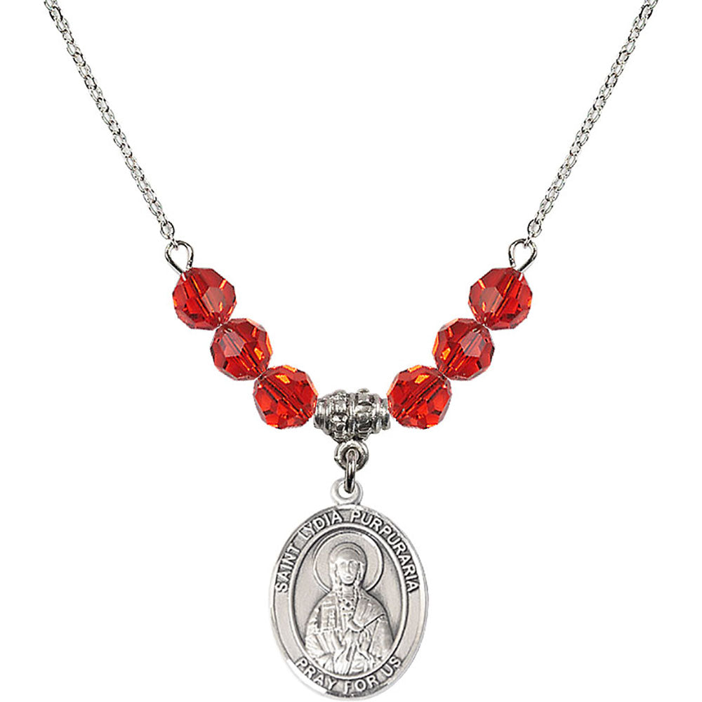 Sterling Silver Saint Lydia Purpuraria Birthstone Necklace with Ruby Beads - 8411