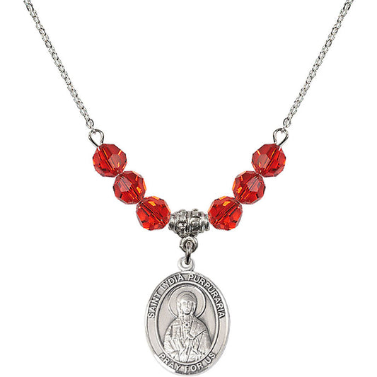 Sterling Silver Saint Lydia Purpuraria Birthstone Necklace with Ruby Beads - 8411