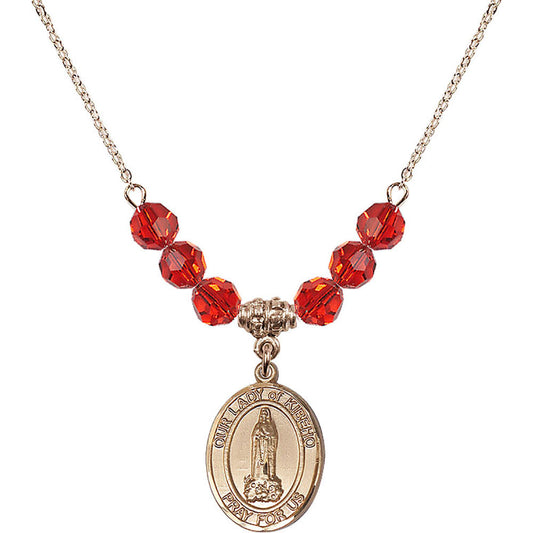 14kt Gold Filled Our Lady of Kibeho Birthstone Necklace with Ruby Beads - 8414