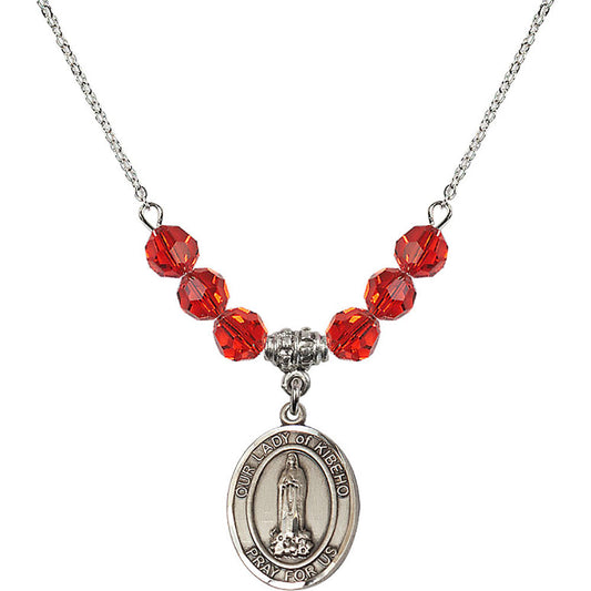 Sterling Silver Our Lady of Kibeho Birthstone Necklace with Ruby Beads - 8414