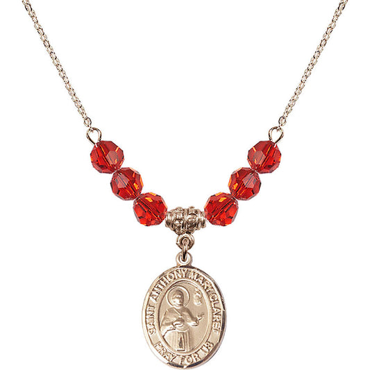 14kt Gold Filled Saint Anthony Mary Claret Birthstone Necklace with Ruby Beads - 8416