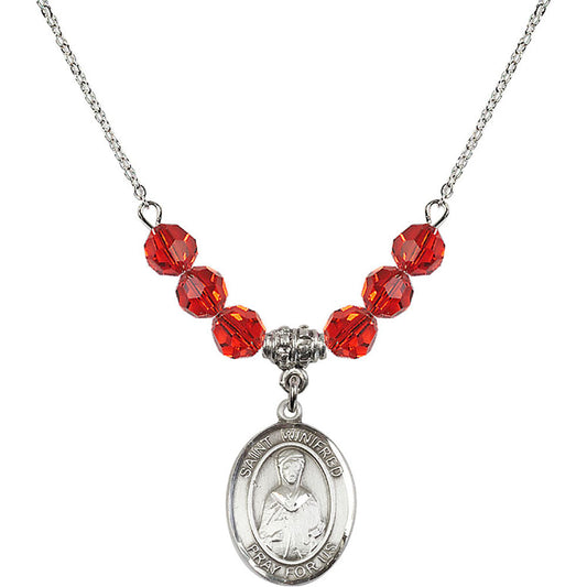 Sterling Silver Saint Winifred of Wales Birthstone Necklace with Ruby Beads - 8419