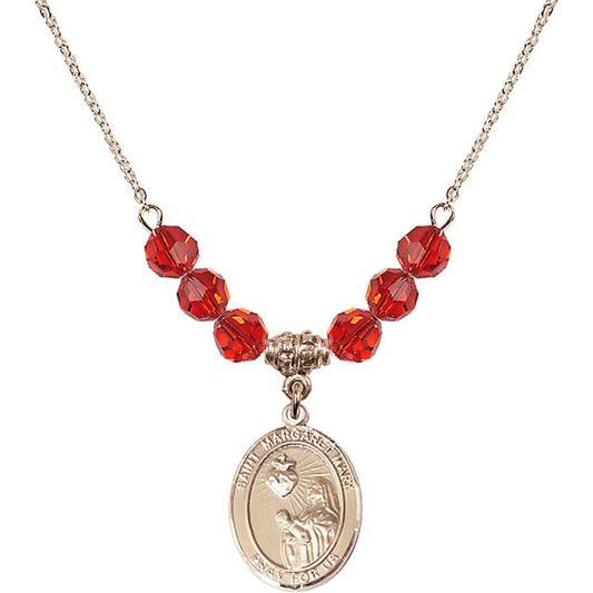 14kt Gold Filled Saint Margaret Mary Alacoque Birthstone Necklace with Ruby Beads - 8420
