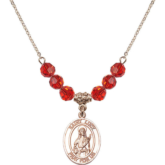 14kt Gold Filled Saint Lucy Birthstone Necklace with Ruby Beads - 8422