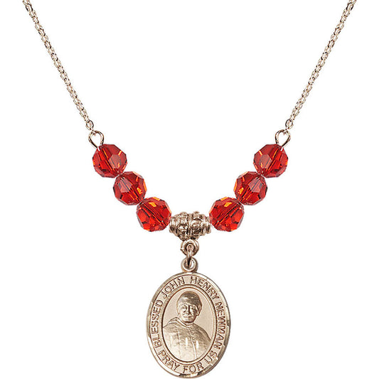 14kt Gold Filled Blessed John Henry Newman Birthstone Necklace with Ruby Beads - 8423