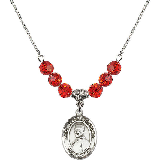 Sterling Silver Saint Andre Bessette Birthstone Necklace with Ruby Beads - 8424
