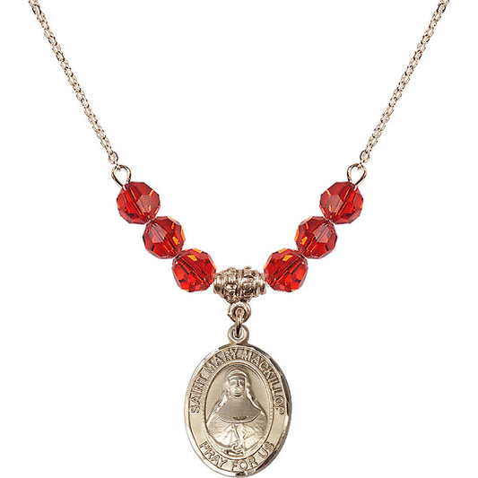 14kt Gold Filled Saint Mary Mackillop Birthstone Necklace with Ruby Beads - 8425